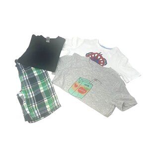 Boy's Clothes -   2Graphic, 1 Solid‎ T-Shirts, Plaid Shorts  Size 5-6, 6 & S